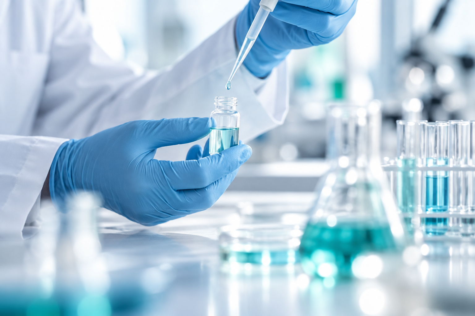 Illustrative image of precise scientific work with laboratory equipment